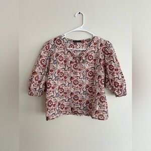 Cropped Floral Tie Blouse